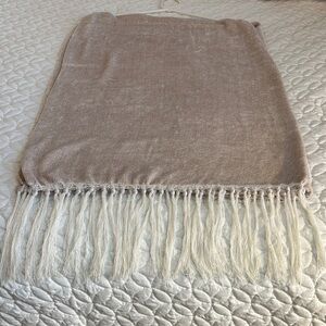 Chenille Cozy Tan Throw Blanket W/Fringe Decor Piece Gorgeous 40 wide x 58 long